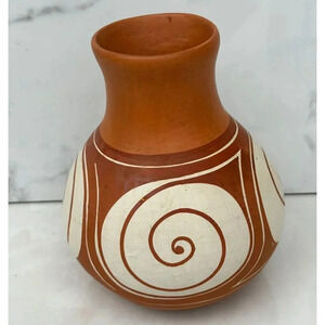Native By Unknown Artist Hand Painted Pot Brown Size 6"x 3"